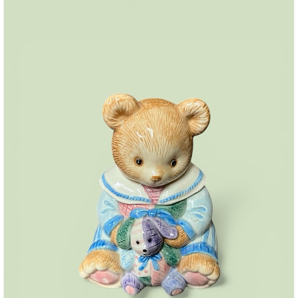 Fitz & Floyd‎ Hydrangea Bear 1993 Vintage Sugar Bowl With Lid Teddy Bear Pastel
